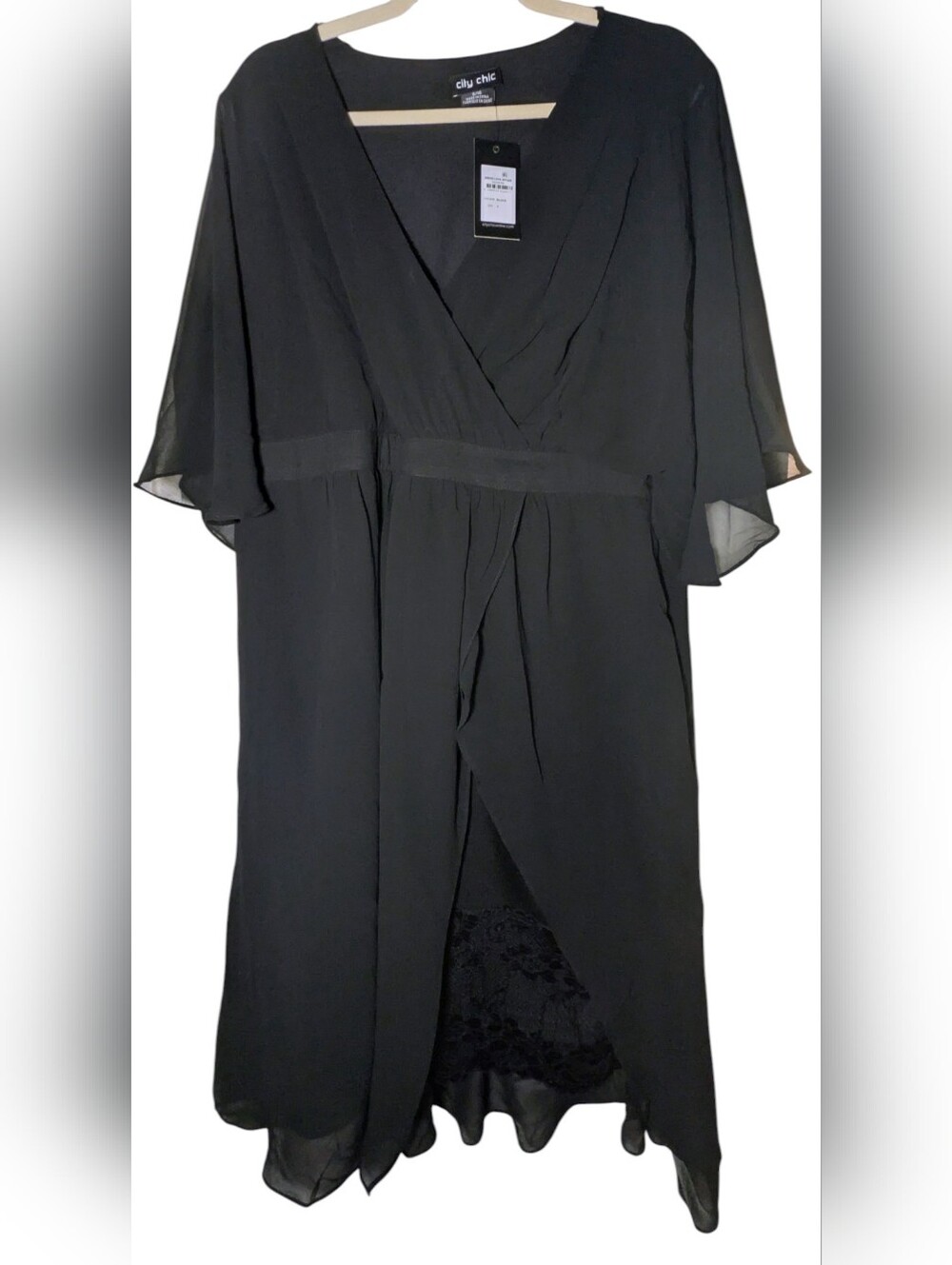 City Chic Love Affair Dress NWT Black Size S / 16 Faux Wrap Lace Chiffon